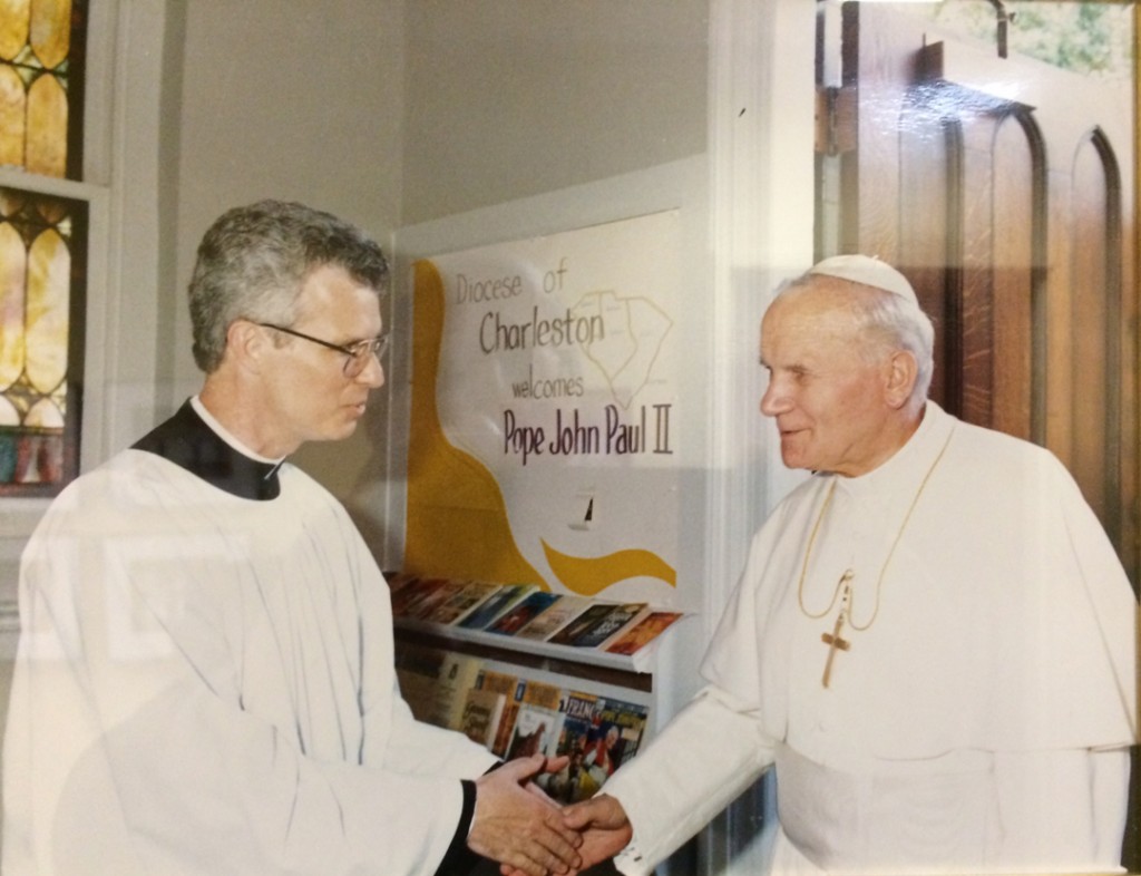 Our then-pastor, Leigh Lehocky, welcomes Pope John Paul II to St. Peter's on Sept. 11, 1987.
