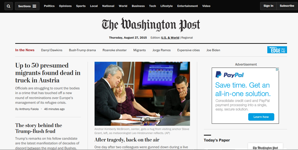The Washington Post unveiled a spiffy new browser interface today. Not sure I like it -- I think I could see more headlines on the screen with the old one.