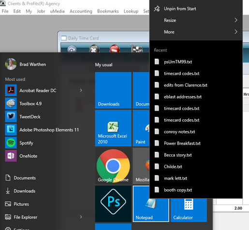 This is what I want to see when I right-click on the "Notepad" tile.