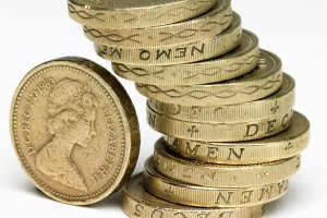 Stack of British one pound coins