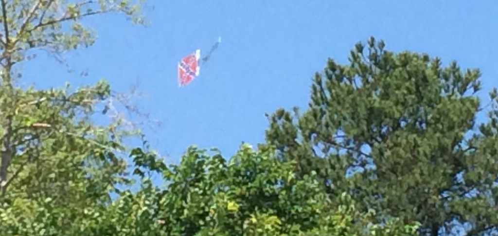 ... and here you can see the flag, but the plane's behind the tree.