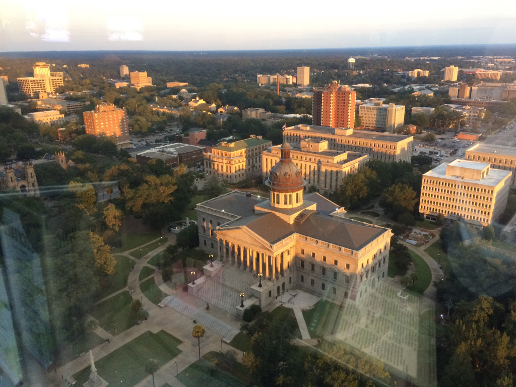 I Tweeted this out with the words, "Warm light of the setting sun falls on the heart of downtown Columbia -- seen from @CapCityClubCola."