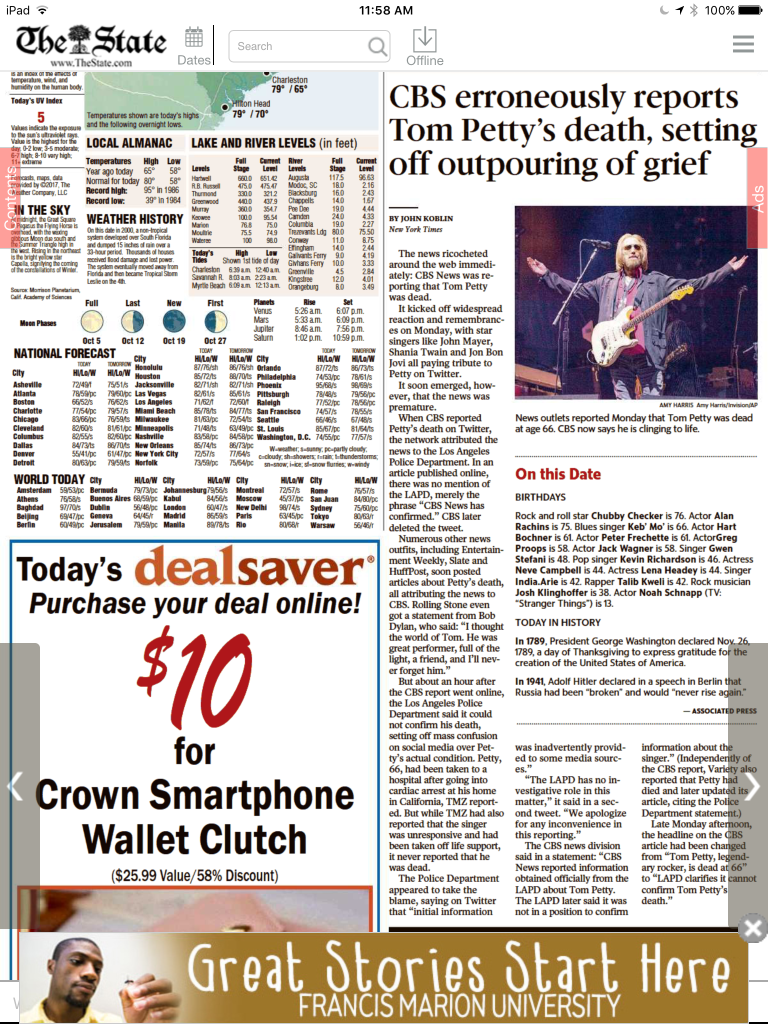By the time I read this story in The State telling me reports of Petty's death were false, he was actually dead.