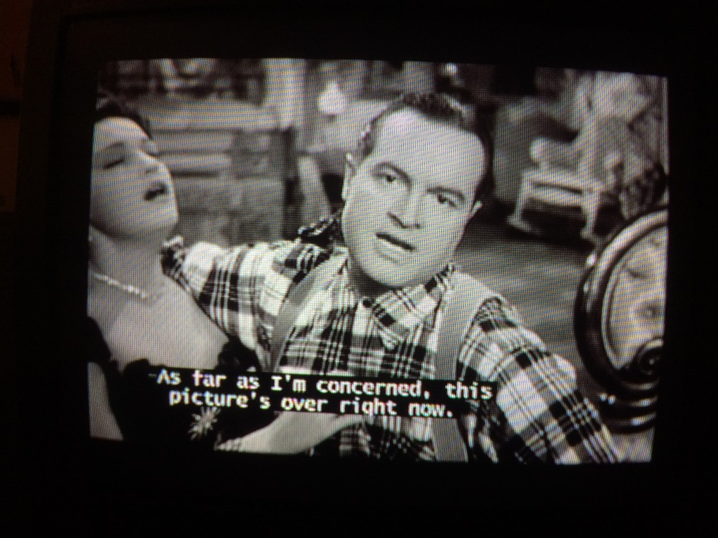 I shot this during one of the promotions. I shot it off the old cathode-ray tube upstairs instead of the HD model, because it seemed appropriate.