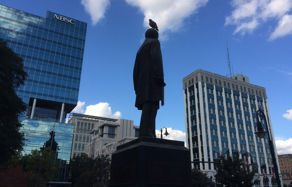 Yet another shot of Ben Tillman with a bird of prey on his head.