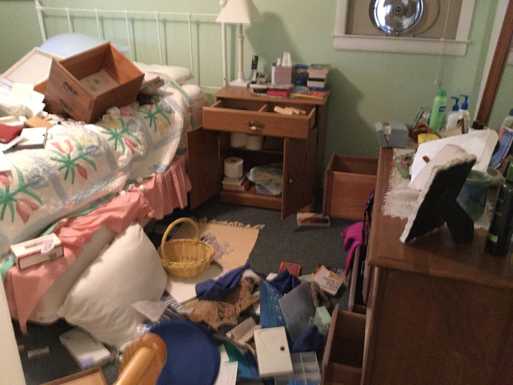Trashed: A room in my parents' beach house after the break-in in 2016.