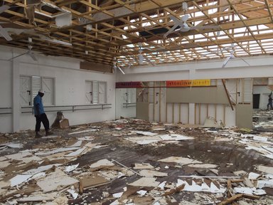 The wrecked arts center.