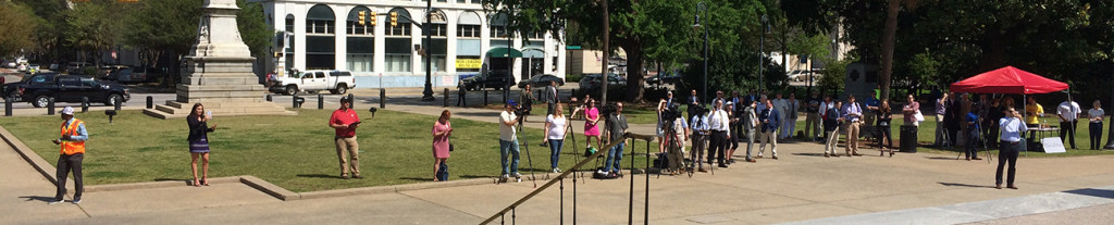 This was one of those reverse rallies where the demonstrators were all up on the steps behind the speakers, and the audience consisted of media and a few lobbyists.