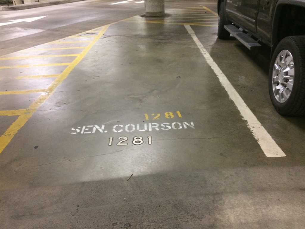 The empty space in the State House underground lot. I shot this in early April .