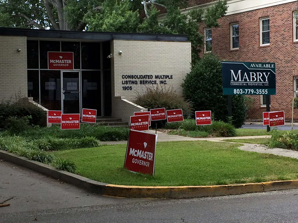 I took this photo on July 12. I thought, "So THAT'S where all the McMaster signs are -- at his headquarters!"
