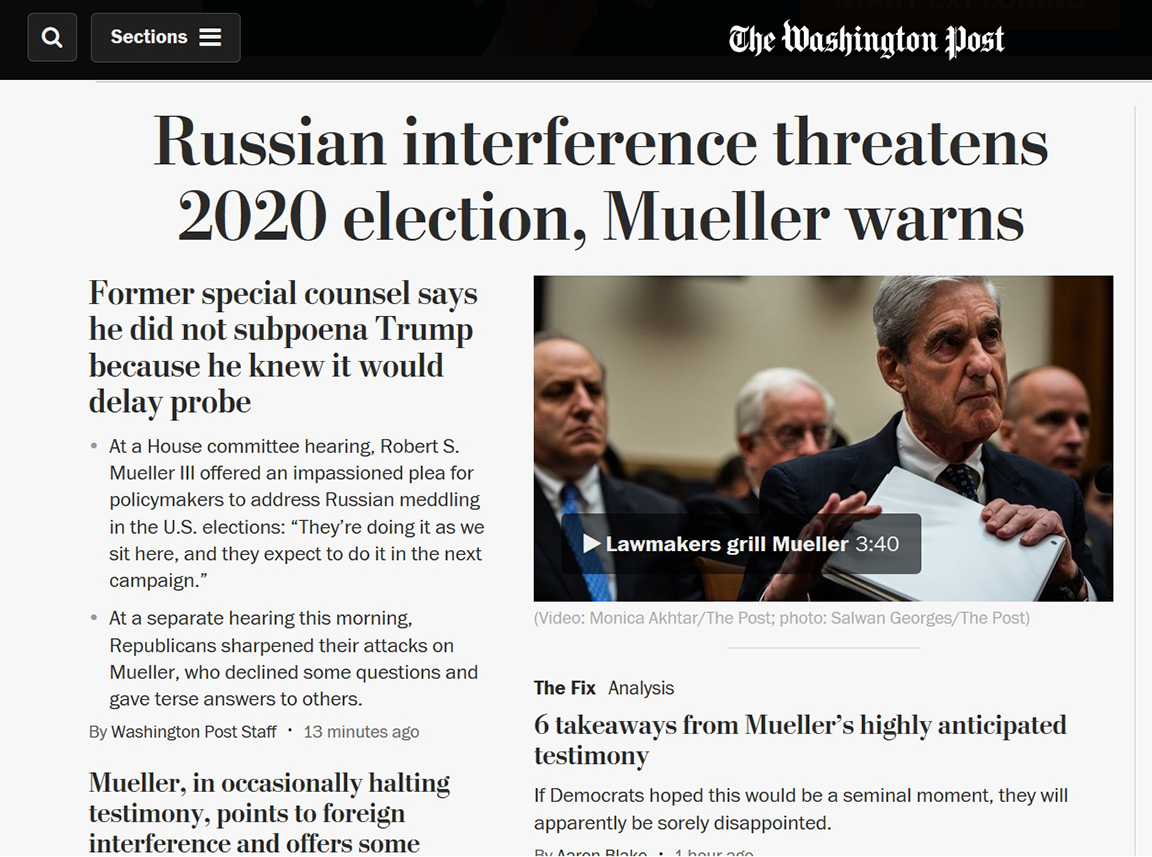 The first screen of The Post's homepage was all Mueller...