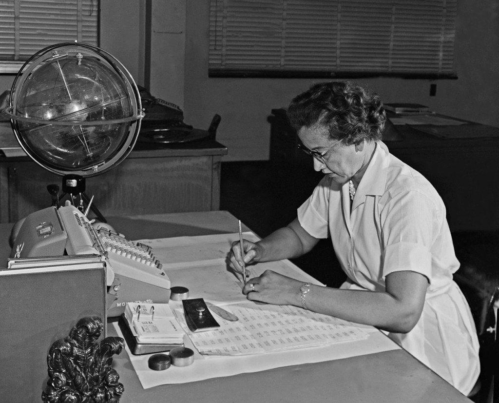 Katherine Johnson, hard at work at NASA back in the day.