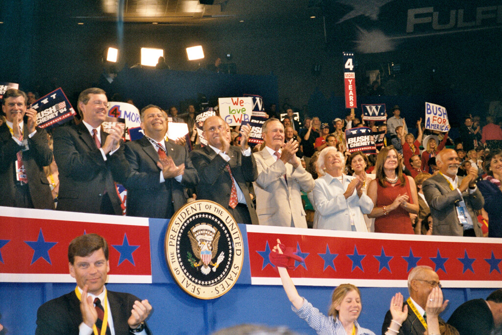 I shot this in 2004, on actual film -- which I had to take to a Duane Reade and have digitized so I could send it back to Columbia. As you see, a typical GOP convention of the past -- with Bush 41, and Rudy before he became Trump's boy.