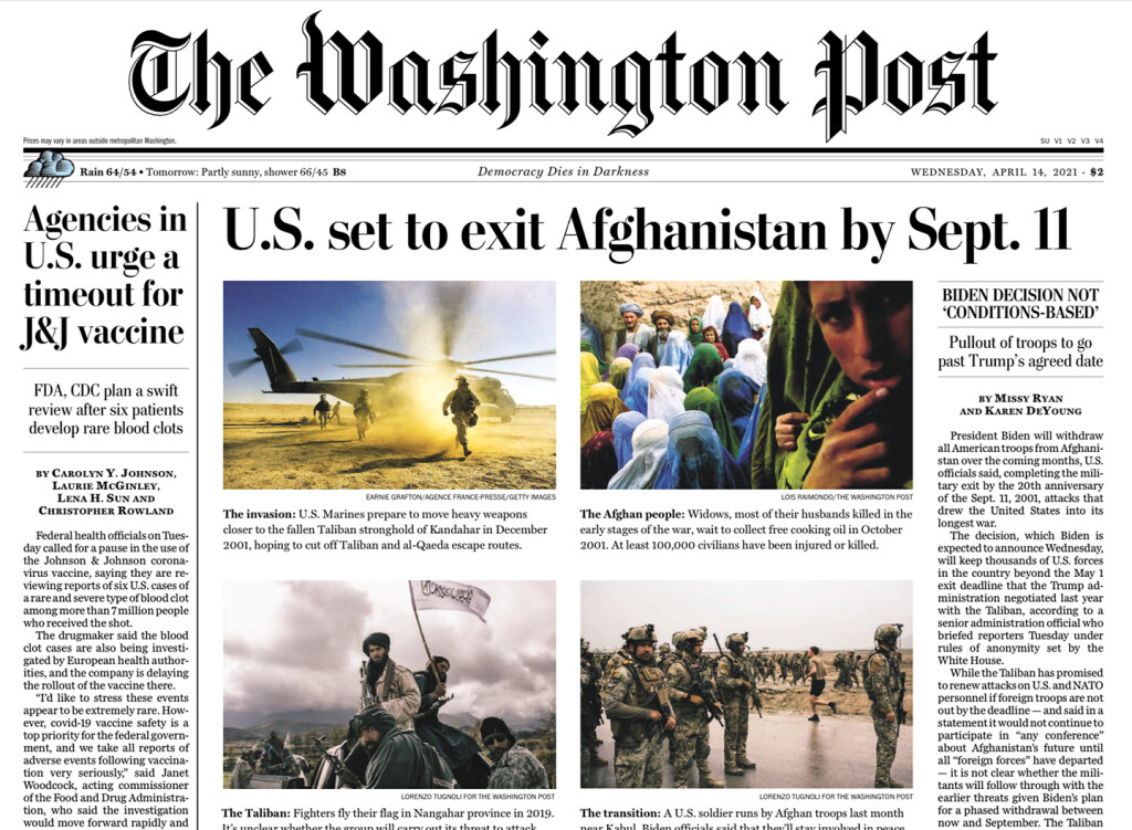 The Post's print edition had the Afghanistan story presented with proper perspective. But how many people still read the Post this way? I don't.