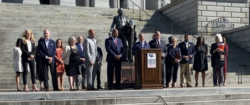 The state Chamber of Commerce and other backers of hate-crimes legislation at a recent presser.
